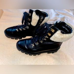 Aquatalia Shearling Trim Lug Sole Booties